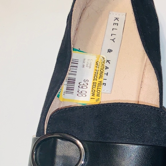 Loafers 👞 Kelly & Katie Black Heeled Loafer w/ Side Buckle Faux Suede Si… - Picture 3 of 4